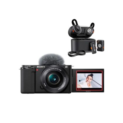 Câmera Sony ZV-E10 Mirrorless 4K com Lente 16-50mm + Microfone Lapela Duplo Sem Fio Hollyland Lark M2S Mini Combo